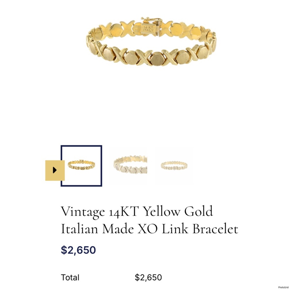 14KT Yellow Gold XO Link Bracelet and size 6 ring matching set from 1980’s